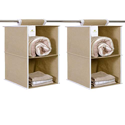 MAX Houser 4-Shelf Hanging Closet Organizer, Space Saver, Cloth Hanging  Shelves with 2 Side Pockets, Foldable (Beige)