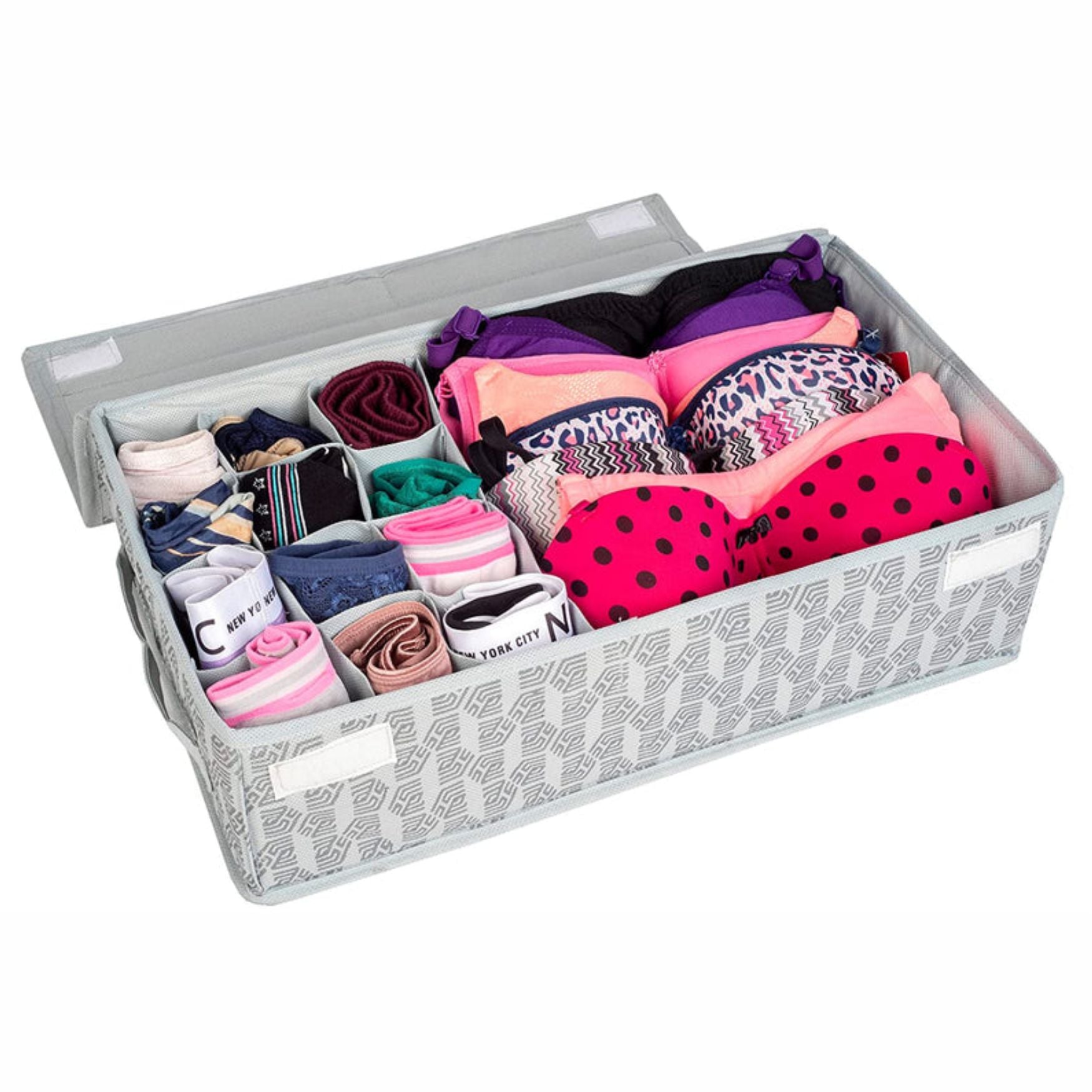 2 in 1 Cloth Bra Underwear Storage Box with Cover Combo Grid