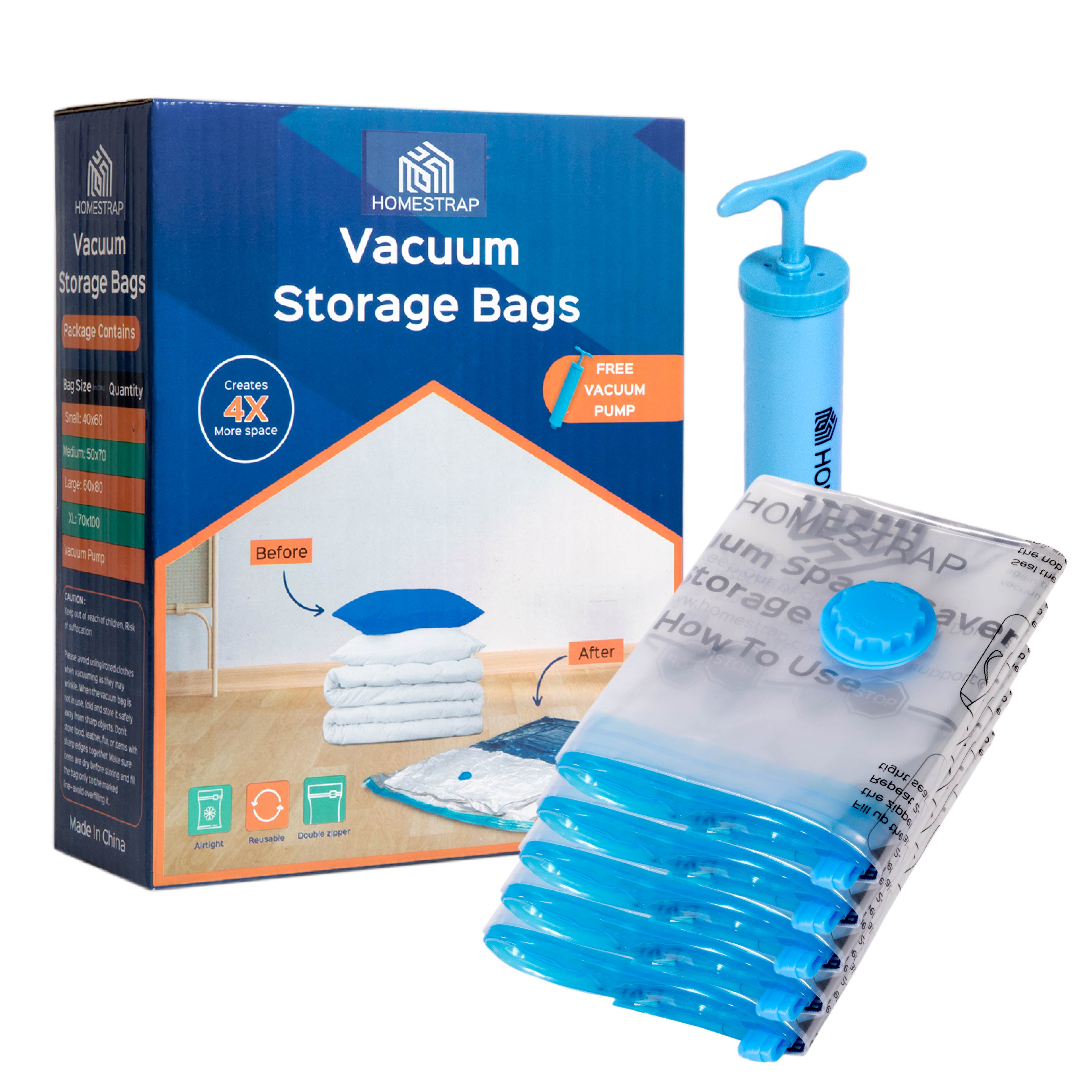 Vacuum Bag Space Saver Compression Bags with Free Vacuum Pump