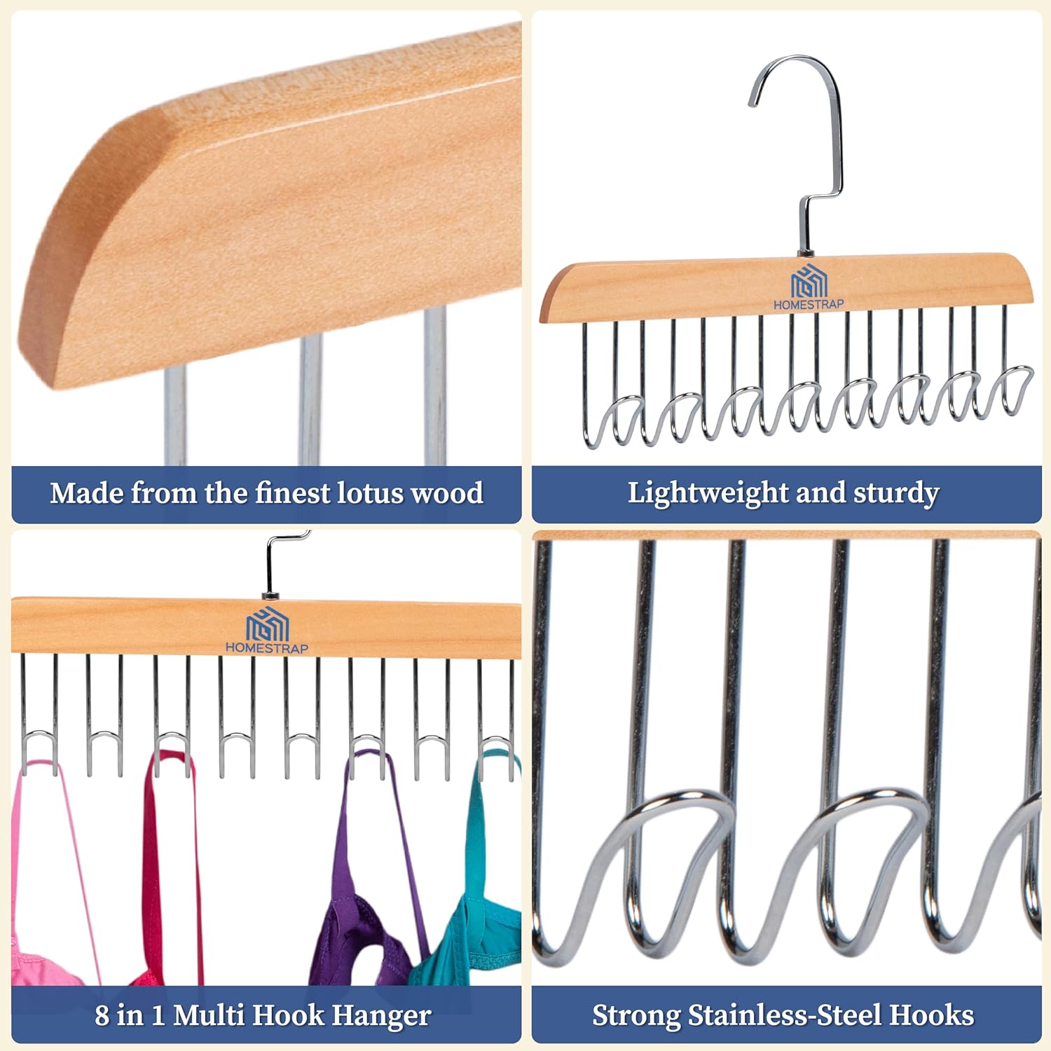 Multi Hook Hanger | Wooden Tie and Belt Hanger