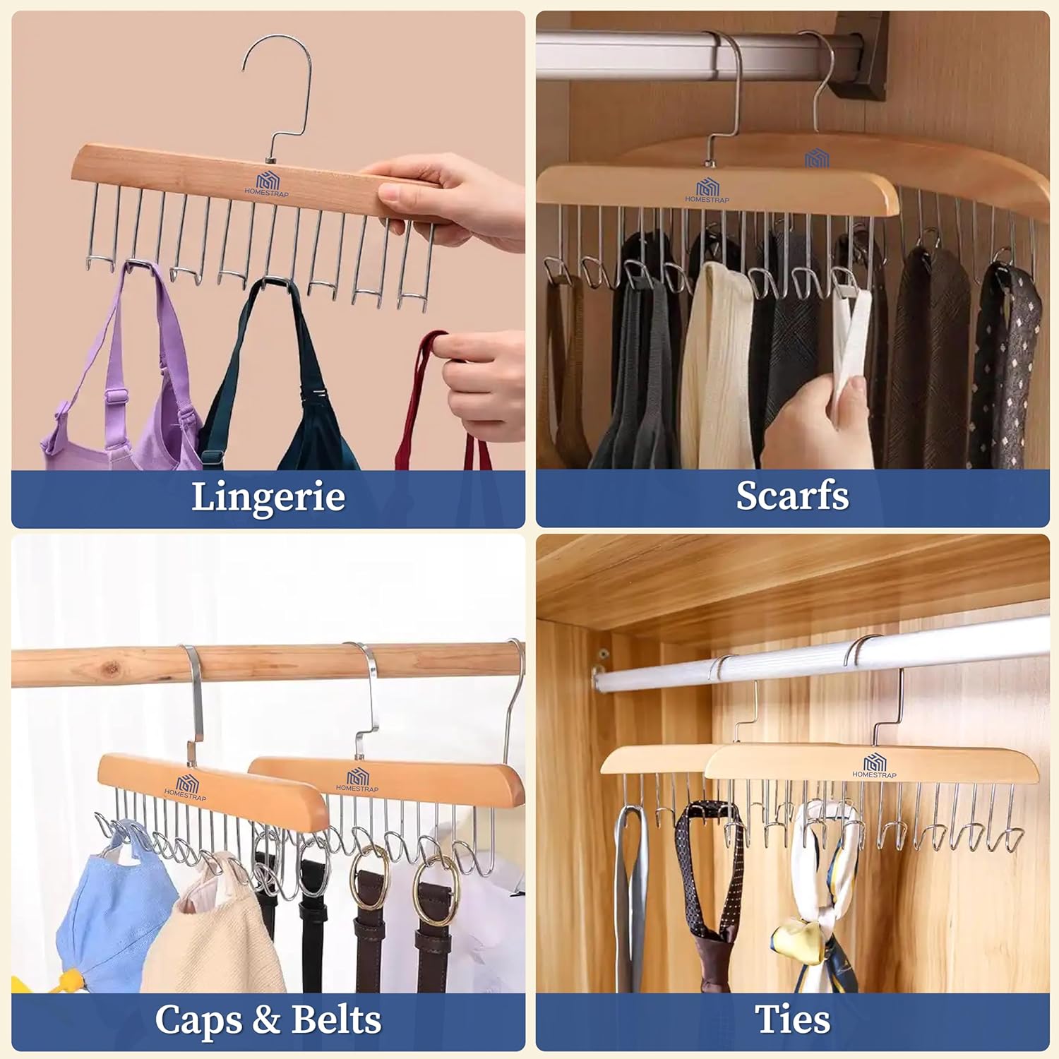 Multi Hook Hanger | Wooden Tie and Belt Hanger