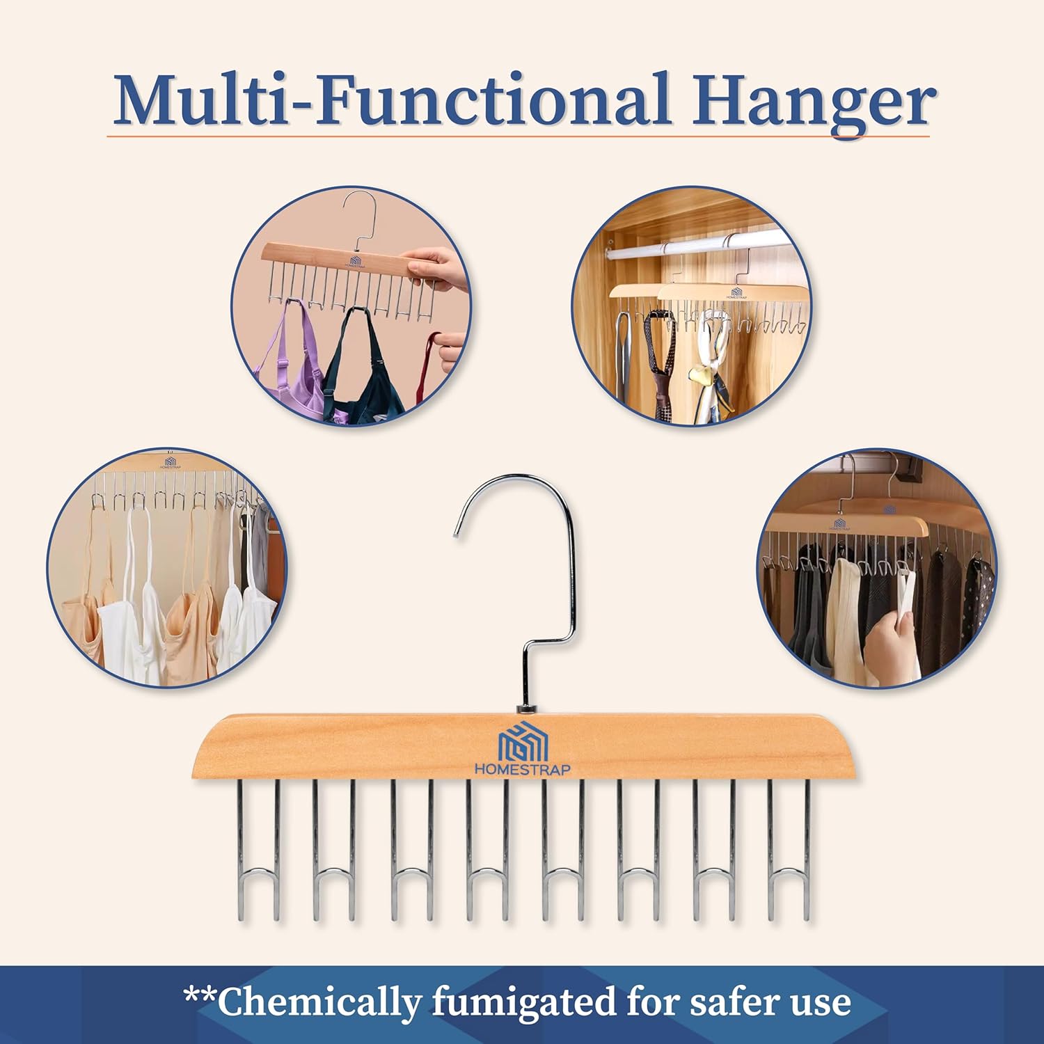 Multi Hook Hanger | Wooden Tie and Belt Hanger