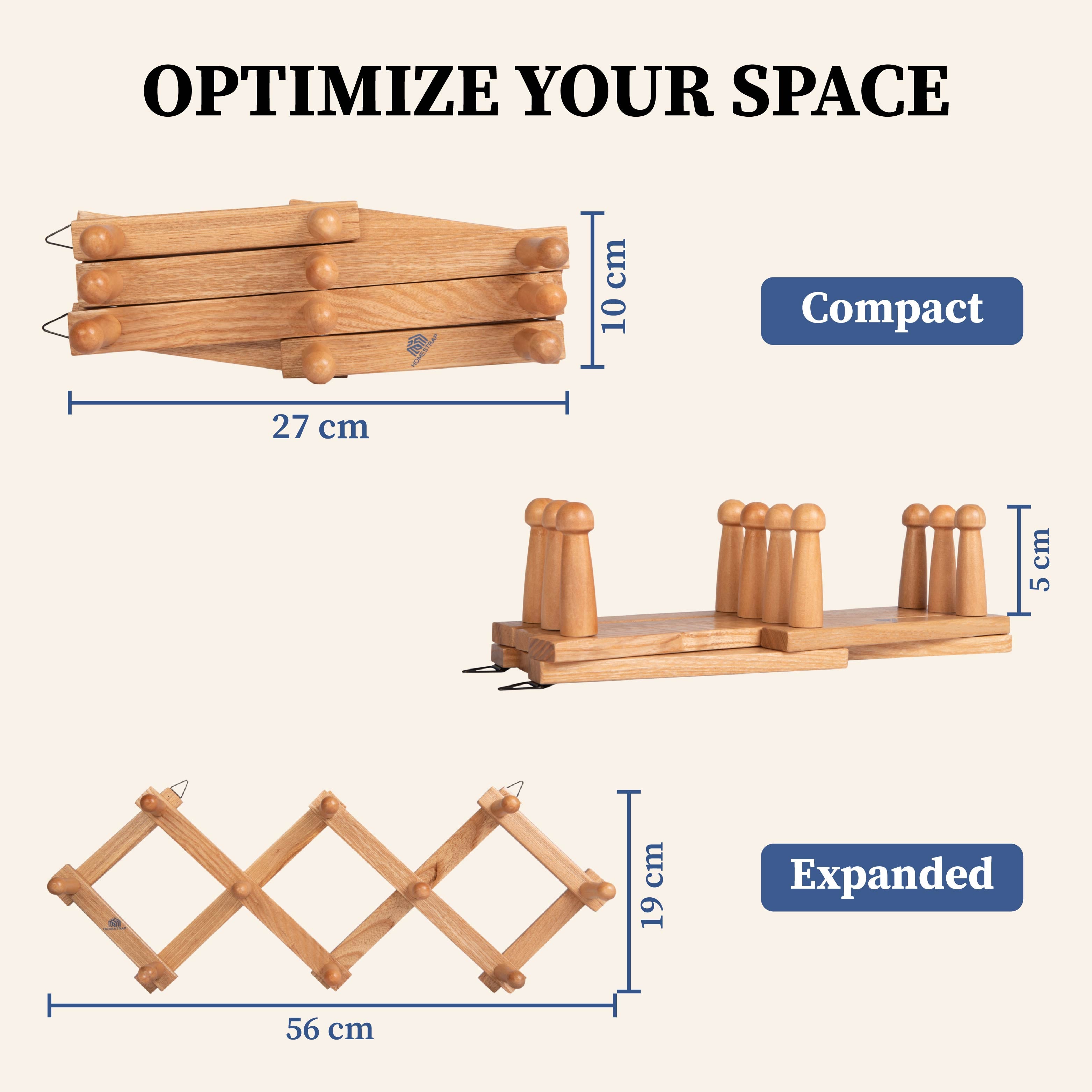 Homestrap Wooden 10 Hook Expandable Wall Hanger